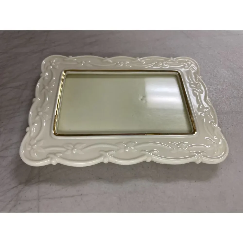 Lenox Ivory Fine China Picture Frame Gold Trim Floral Relief Carved 3.5x5